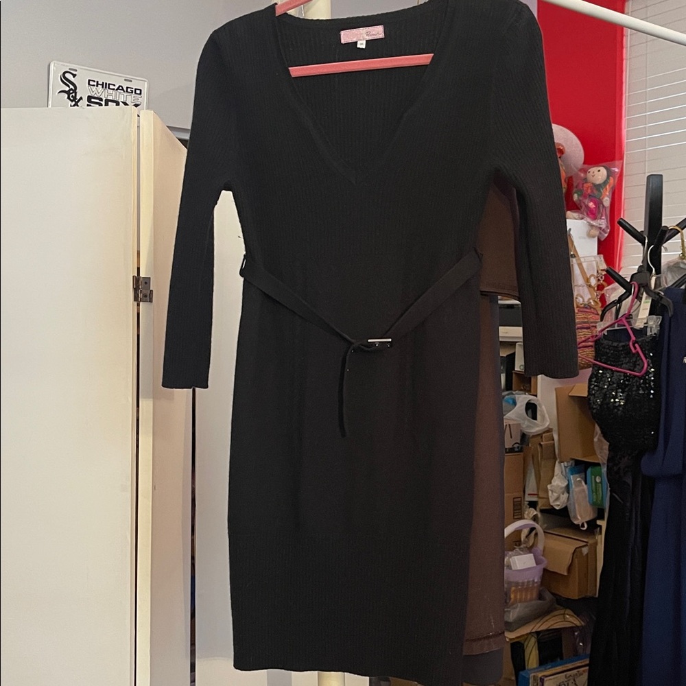 Pasametes black belted 82% wool soft sweater dress - size M